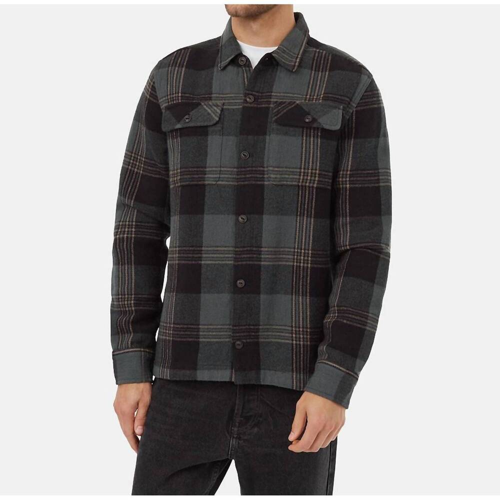 NEW TENTREE flannel jack shirt in black/dark teal
